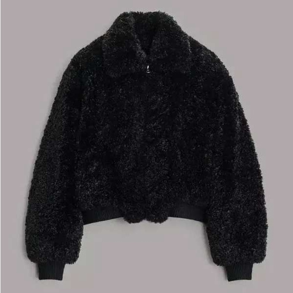 Rag & Bone Nikki Sherpa Bomber Teddy Jacket, Black, XS
